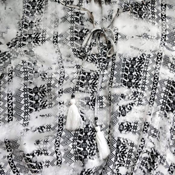 PARKER Maeve Silk Printed Long Sleeve Black and White Abstract Short Dress S - Picture 3 of 8